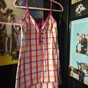 Roxy Pink and White Plaid Midi Dress